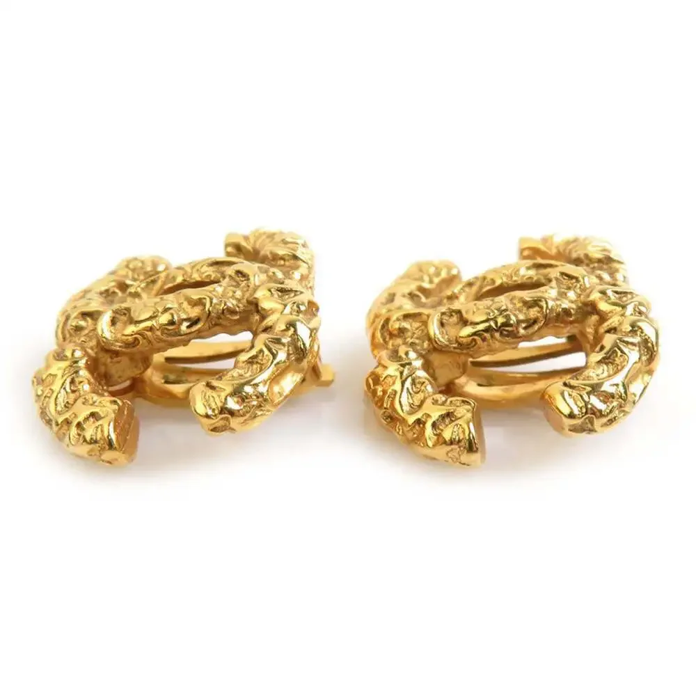 CHANEL Gold Logo Earrings